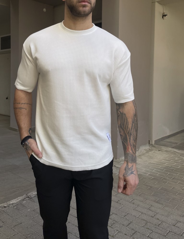 Marrakech Marrakech ανδρική εκρού ριπ κοντομάνικη Oversized μπλούζα TST2109E